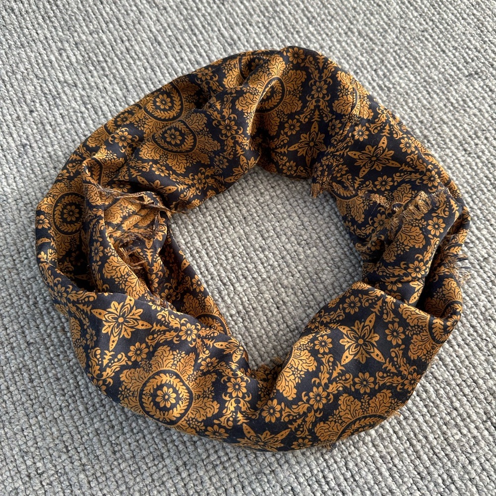 Ann Taylor Loft Infinity Scarf Fringed Blue Gold